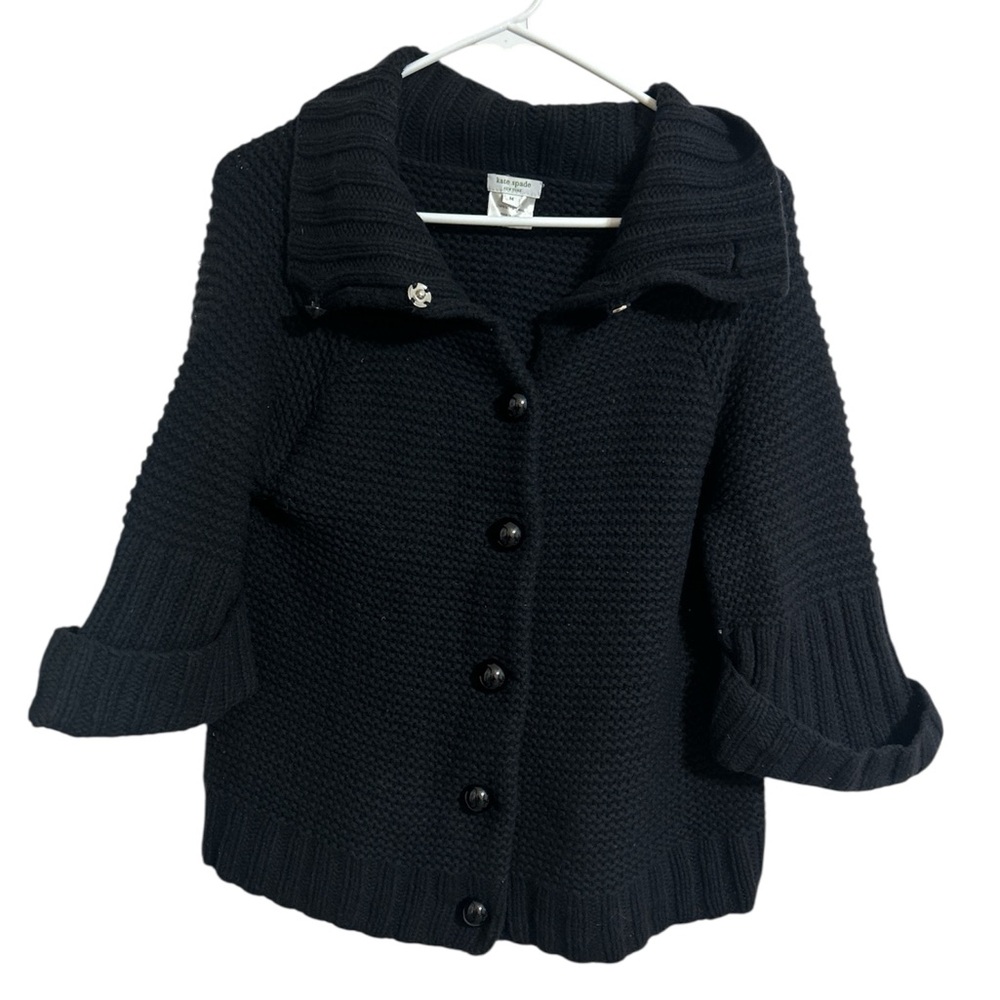 Kate Spade Black Merino Wool Knit Chunky Sweater Medium
